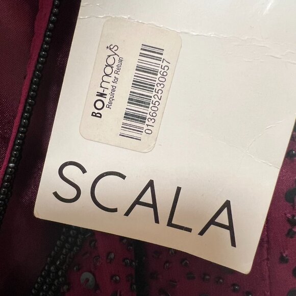 NWT SCALA Sequined Evening Beaded Halter Silk Burgundy Maxi Prom Dress L 9-10 - Picture 9 of 15